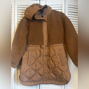 OLD NAVY SZ M brown camel tan quilted teddy shearling jacket